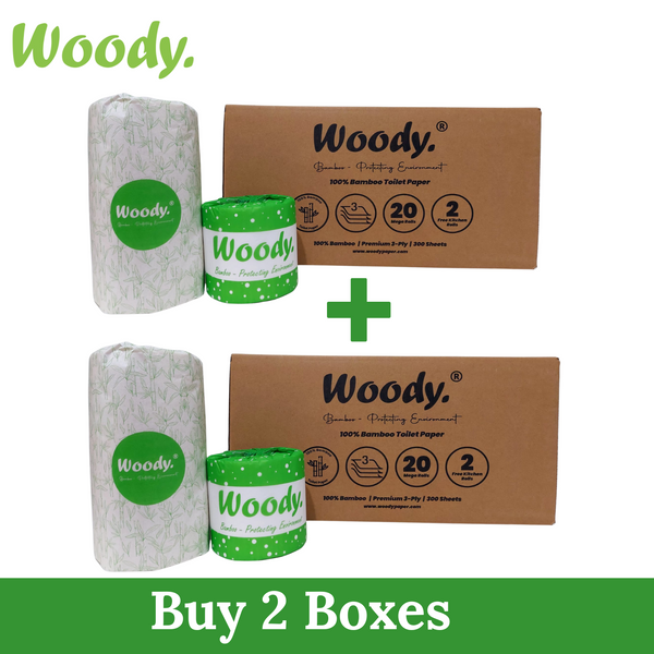 2 x Woody® | 20 Extra Long Premium Bamboo Toilet Rolls (3ply – 300 Sheets)
